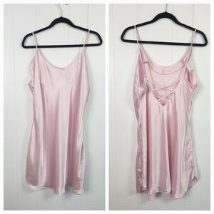Y2K Pink Satin Lace Slip Top Vintage Fairycore Womens Size Large Whimsygoth 90s